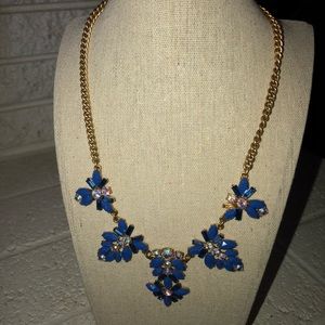 ✨ J.Crew Blue Gold Clear Rhinestones Crystals Cluster Necklace ✨